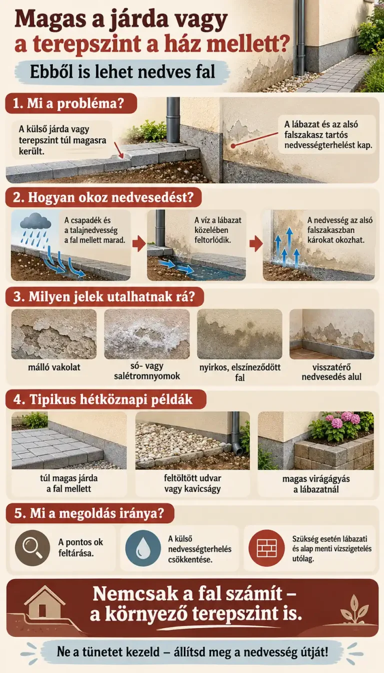 Magas a járda vagy a terepszint a ház mellett? Ebből is lehet nedves fal - Infografika